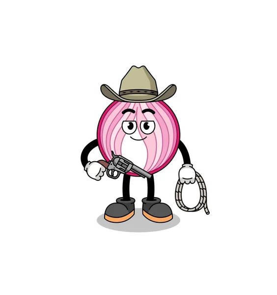 Mascote Caráter Cebola Fatiada Como Cowboy Design Personagem — Vetor de Stock