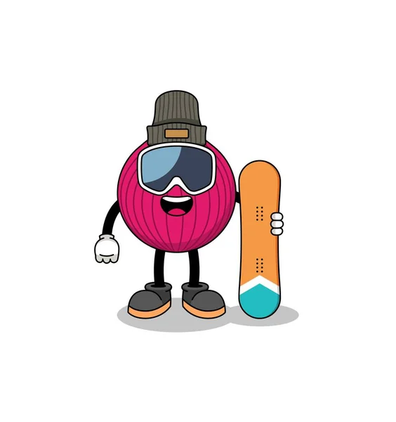 Mascotte Cartoon Van Rood Snowboard Speler Karakter Ontwerp — Stockvector