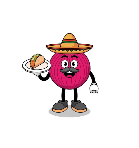 Desenho Animado Caráter Cebola Vermelha Como Chef Mexicano Design Personagem — Vetor de Stock
