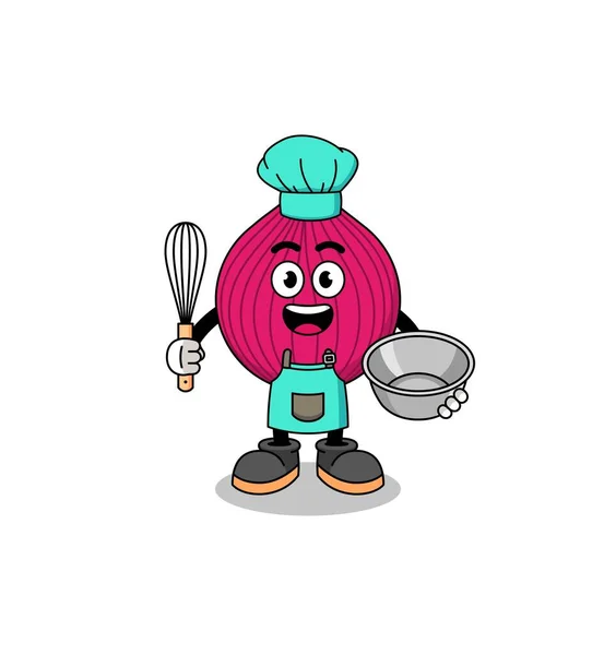 Illustration Oignon Rouge Comme Chef Boulangerie Character Design — Image vectorielle