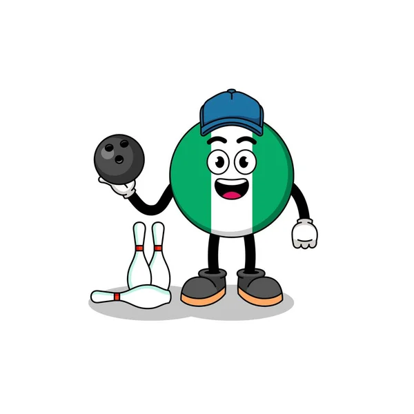 Mascot Nigeria Flag Bowling Player Character Design — Stock Vector