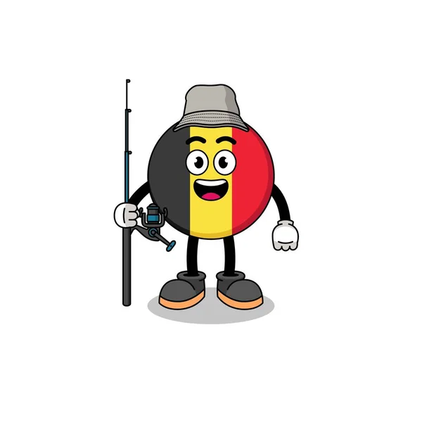 Mascota Ilustración Del Pescador Bandera Belga — Archivo Imágenes Vectoriales