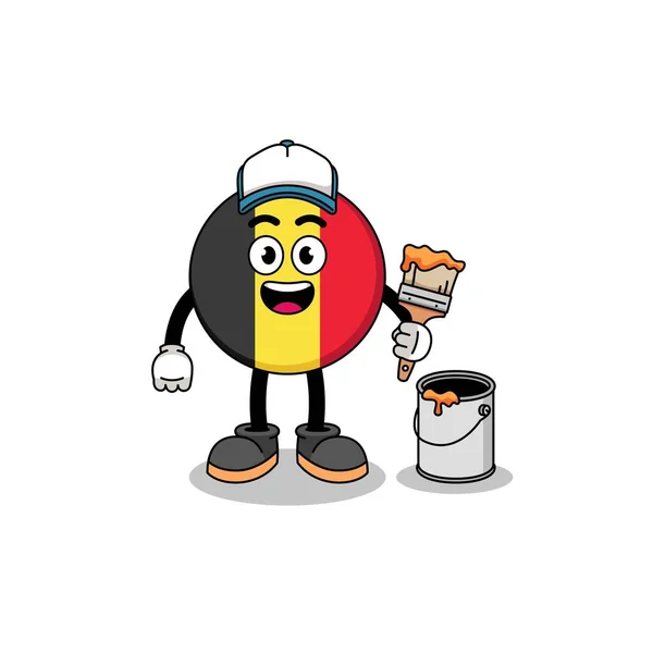 Character Mascot Belgium Flag Painter — Stock Vector