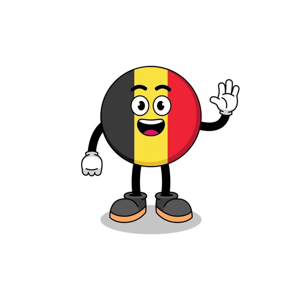 Belgio Bandiera Cartone Animato Facendo Gesto Mano Onda — Vettoriale Stock