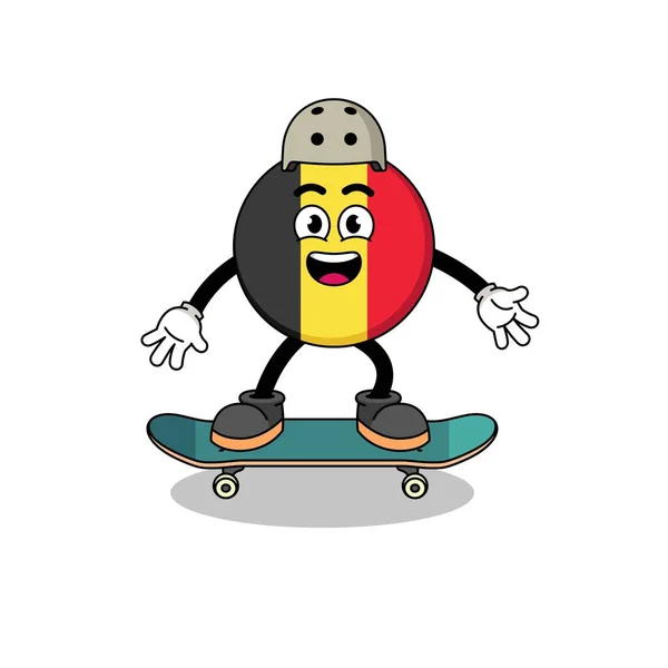 Maskottchen Der Belgischen Flagge Spielt Skateboard — Stockvektor