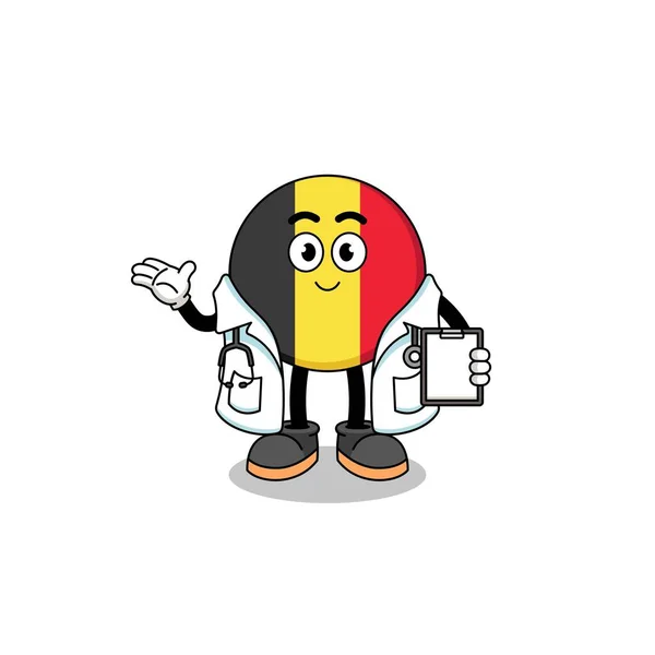 Mascotte Dessin Animé Belgium Flag Doctor — Image vectorielle