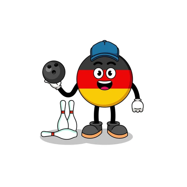 Maskot Německé Vlajky Jako Hráč Bowlingu Charakter Designu — Stockový vektor