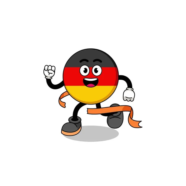Mascota Dibujos Animados Bandera Alemania Que Ejecuta Línea Meta Diseño — Archivo Imágenes Vectoriales