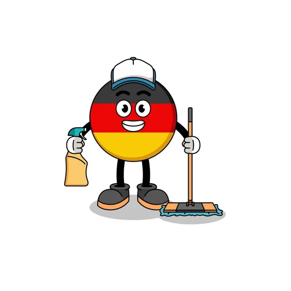 德国国旗的字符吉祥物 作为清洁服务 字符设计 — 图库矢量图片