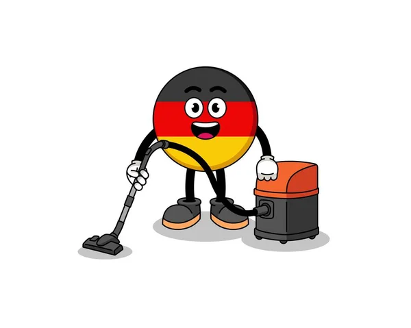 Personaje Mascota Bandera Alemania Sosteniendo Aspiradora Diseño Carácter — Archivo Imágenes Vectoriales