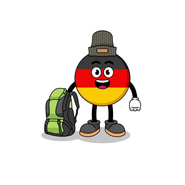 Ilustración Mascota Bandera Alemania Como Excursionista Diseño Personajes — Archivo Imágenes Vectoriales