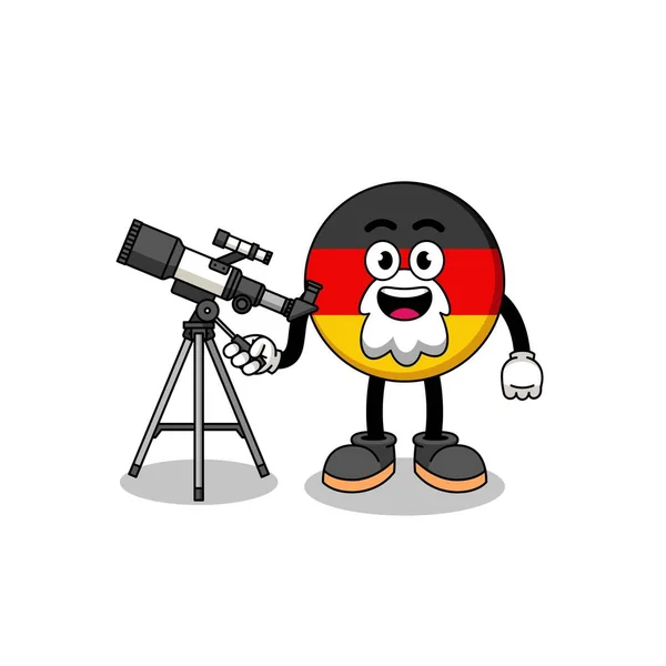 天文学者としてのドイツ国旗マスコットのイラスト キャラクターデザイン — ストックベクタ