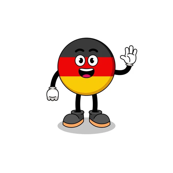 Deutschland Flagge Cartoon Mit Winkender Handgeste Charakterdesign — Stockvektor