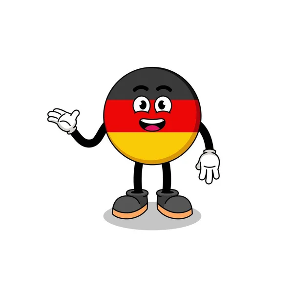 Dibujos Animados Bandera Alemania Con Pose Bienvenida Diseño Personajes — Vector de stock