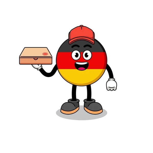 Alman Bayrak Illüstrasyonunda Pizza Dağıtıcısı Karakter Tasarımı — Stok Vektör