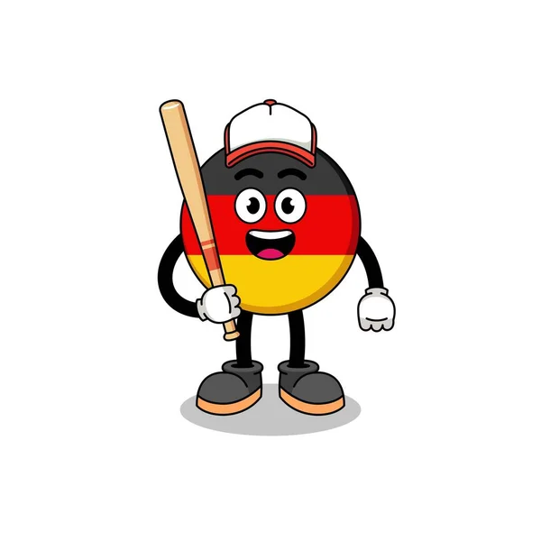 Deutschland Flagge Maskottchen Karikatur Als Baseballspieler Charakterdesign — Stockvektor