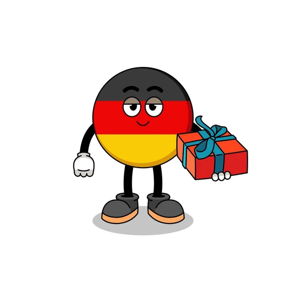 Illustrazione Della Mascotte Bandiera Germania Dando Regalo Design Del Carattere — Vettoriale Stock