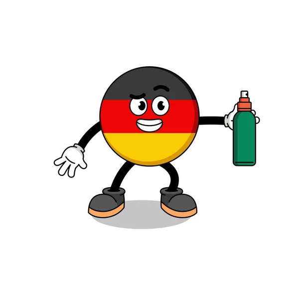 Deutschland Flagge Illustration Cartoon Holding Moskito Repellent Charakterdesign — Stockvektor