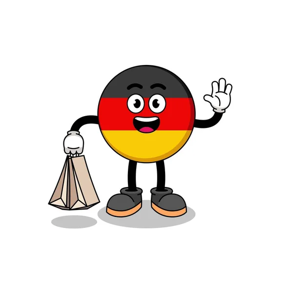 Karikatur Von Deutschland Flagge Einkaufen Charakter Design — Stockvektor