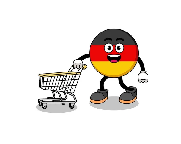 德国国旗卡通片 手持购物车 人物设计 — 图库矢量图片