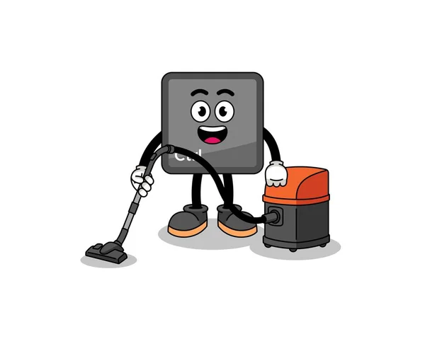 Character Mascot Keyboard Control Button Holding Vacuum Cleaner Character Design — Stock Vector