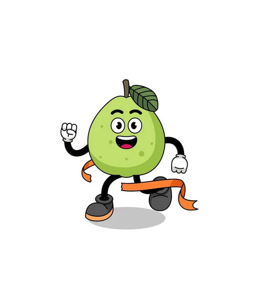 Maskot Karikatura Guava Běží Cílové Čáře Charakter Design — Stockový vektor