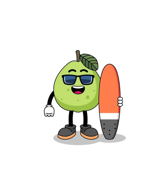 Mascotte Goyave Tant Que Surfeur Character Design — Image vectorielle
