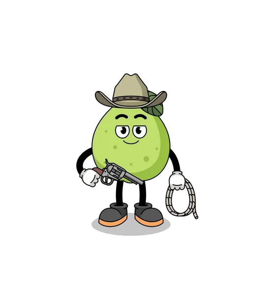 Carattere Mascotte Guava Come Cowboy Character Design — Vettoriale Stock