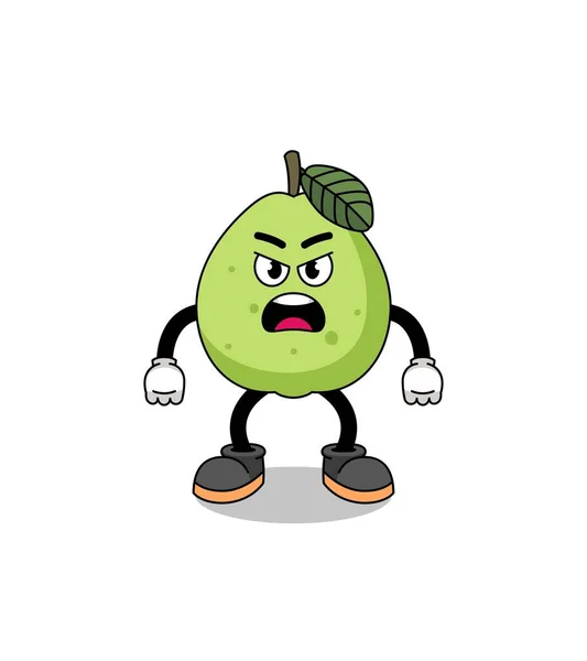 Guava Cartoon Illustratie Met Boze Uitdrukking Karakter Ontwerp — Stockvector