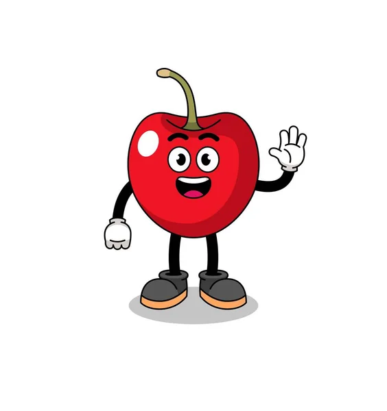Cherry Cartoon Doing Wave Hand Gesture Character Design — Stock Vector