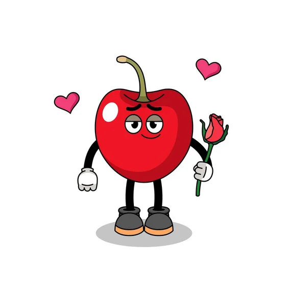Cherry Mascotte Verliefd Karakter Ontwerp — Stockvector