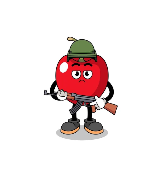 Cartone Animato Cherry Soldier Character Design — Vettoriale Stock