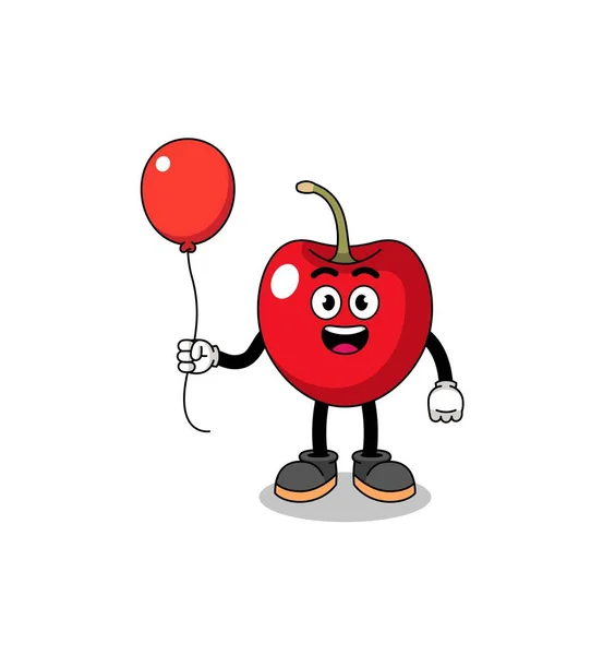 Karikatur Von Kirsche Mit Einem Luftballon Charakter Design — Stockvektor