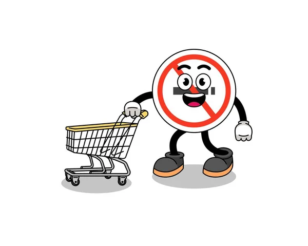 ショッピングトロリー キャラクターデザインを保持していない喫煙標識の漫画 — ストックベクタ