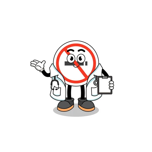 Γελοιογραφία Μασκότ Της Καπνίσματος Σημάδι Γιατρό Σχεδιασμό Χαρακτήρα — Διανυσματικό Αρχείο