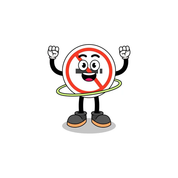 Charakter Illustration Eines Rauchverbotsschildes Das Hula Hoop Reifen Spielt Charakterdesign — Stockvektor