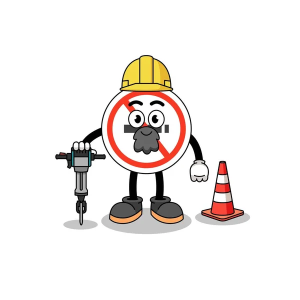 Caricatura Carácter Fumar Signo Trabajo Construcción Carreteras Diseño Personajes — Vector de stock