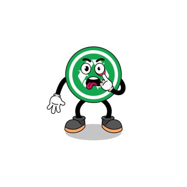 Geri dönüşüm işaretinin dili dışarı çıkmış hali, karakter tasarımı