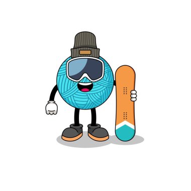 İplik yumağı snowboard oyuncusu maskot çizgi filmi, karakter tasarımı