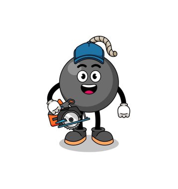 Tahta işçisi olarak bombanın çizgi film çizimi, karakter tasarımı