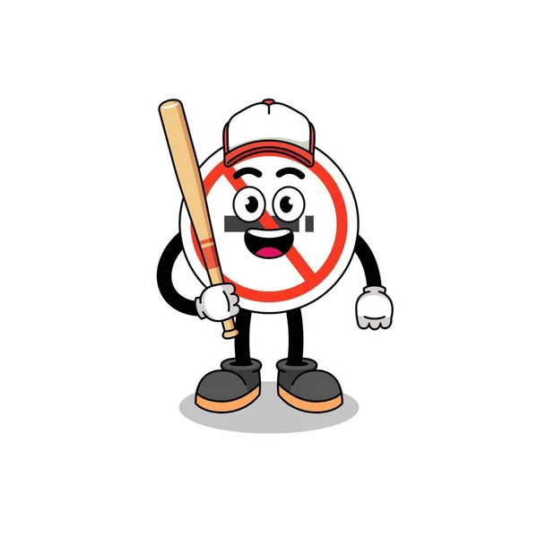 Divieto Fumare Segno Della Mascotte Cartone Animato Come Giocatore Baseball — Vettoriale Stock