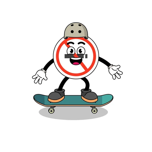 Nenhum Mascote Sinal Fumo Que Joga Skate Projeto Caráter — Vetor de Stock