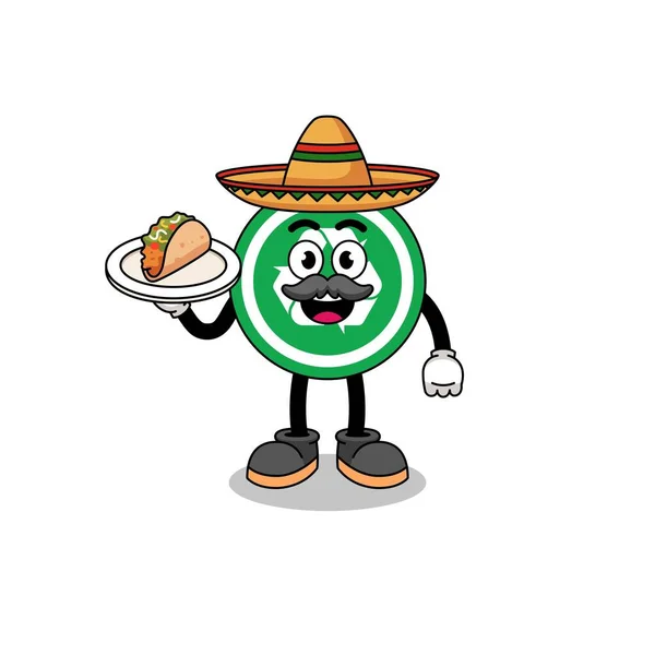 Desenho Animado Caráter Sinal Reciclagem Como Chef Mexicano Projeto Caráter — Vetor de Stock