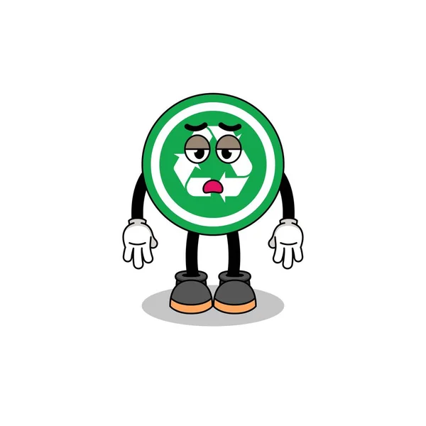Recycle Zeichen Cartoon Mit Ermüdungsgeste Charakter Design — Stockvektor