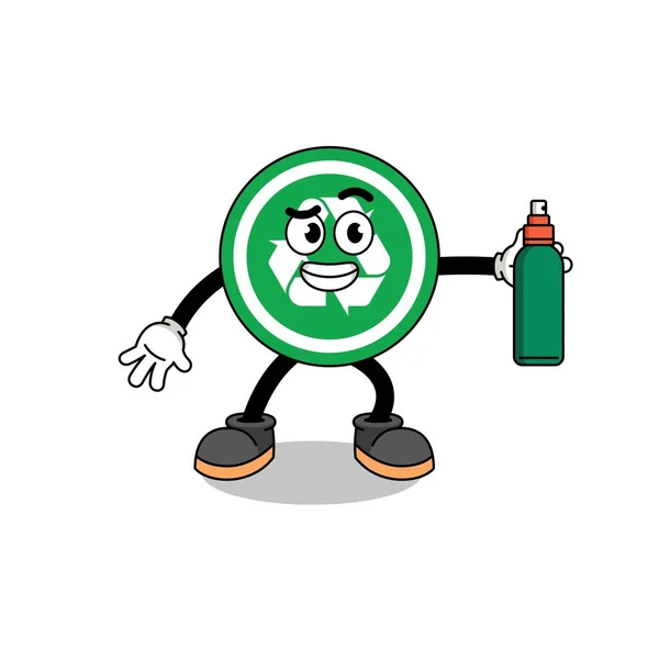 Riciclare Segno Illustrazione Cartone Animato Tenendo Repellente Zanzare Character Design — Vettoriale Stock