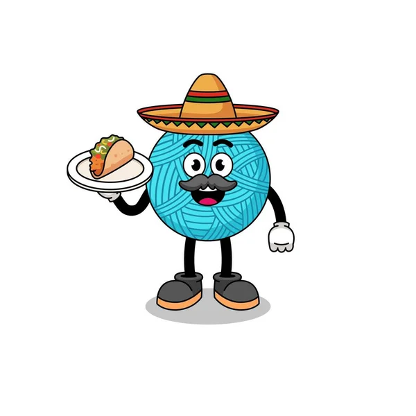 Cartone Animato Del Personaggio Palla Filato Come Chef Messicano Character — Vettoriale Stock