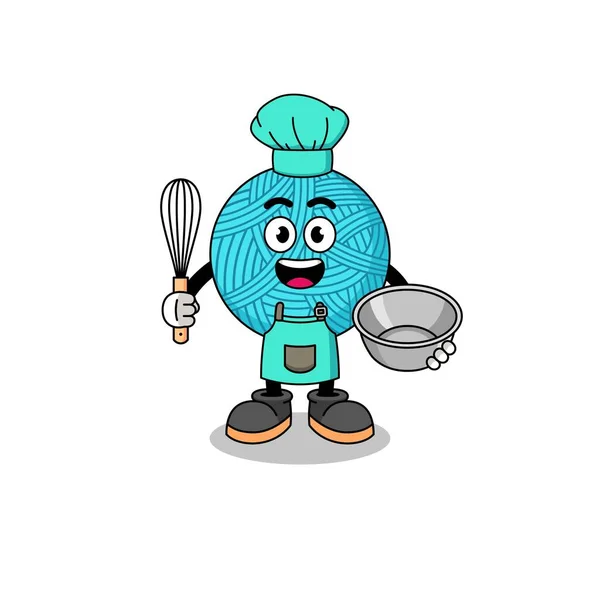 Illustration Yarn Ball Bakery Chef Character Design — Stock Vector