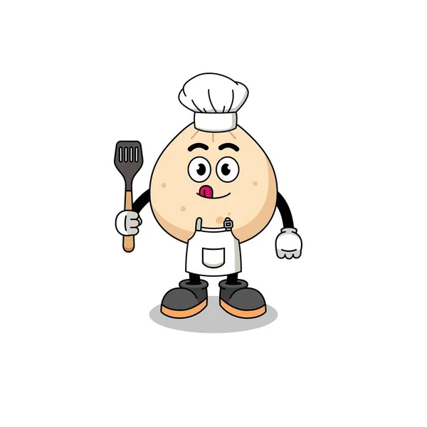 Mascotte Illustration Chef Pain Viande Character Design — Image vectorielle
