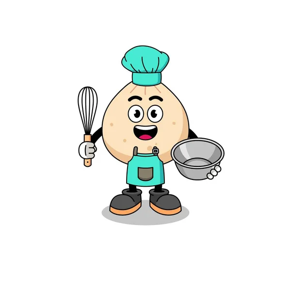 Illustrazione Panino Carne Come Chef Panetteria Character Design — Vettoriale Stock