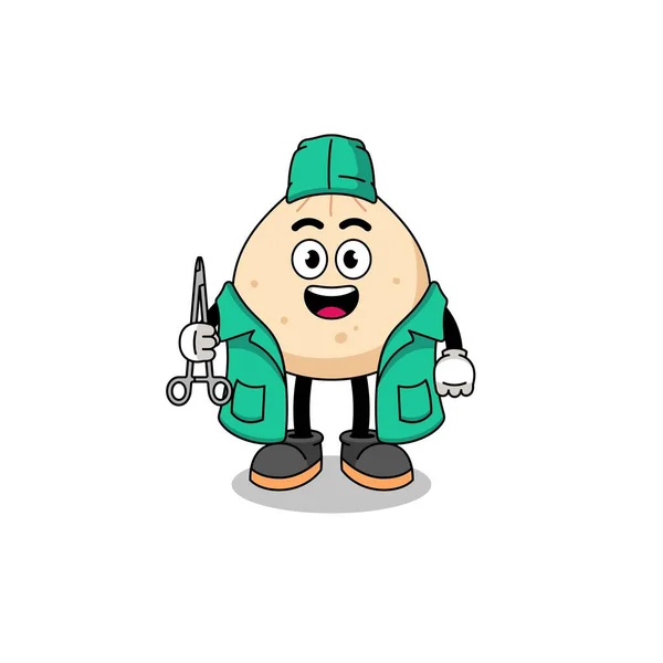 Illustration Meat Bun Mascot Surgeon Character Design — Stock Vector